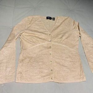 Dana Buchman Pale Blush Damask Knit Cardigan Button Front Sweater XL NWOT